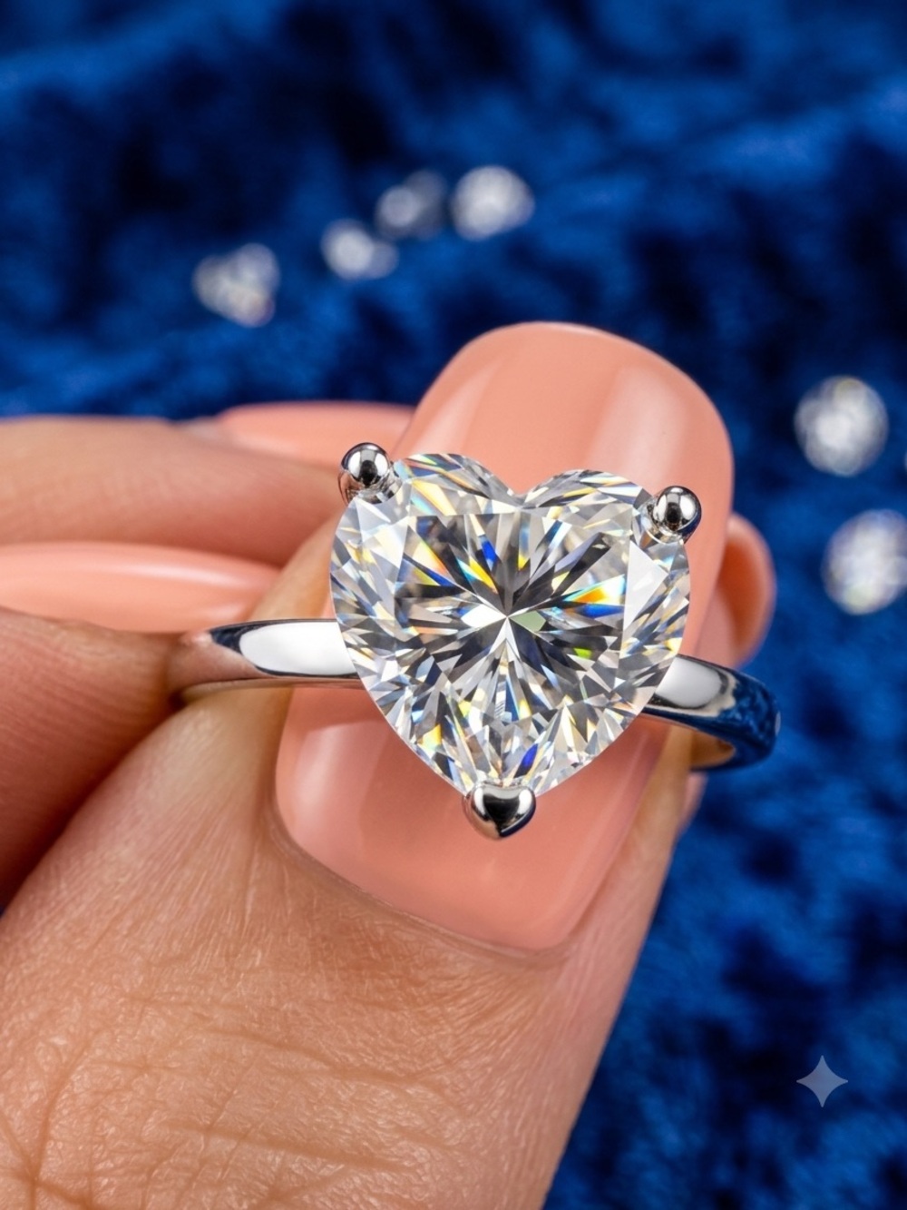 Sterling Silver 2 ct. Moissanite Heart Cut Solitaire Ring Adjustable NWT